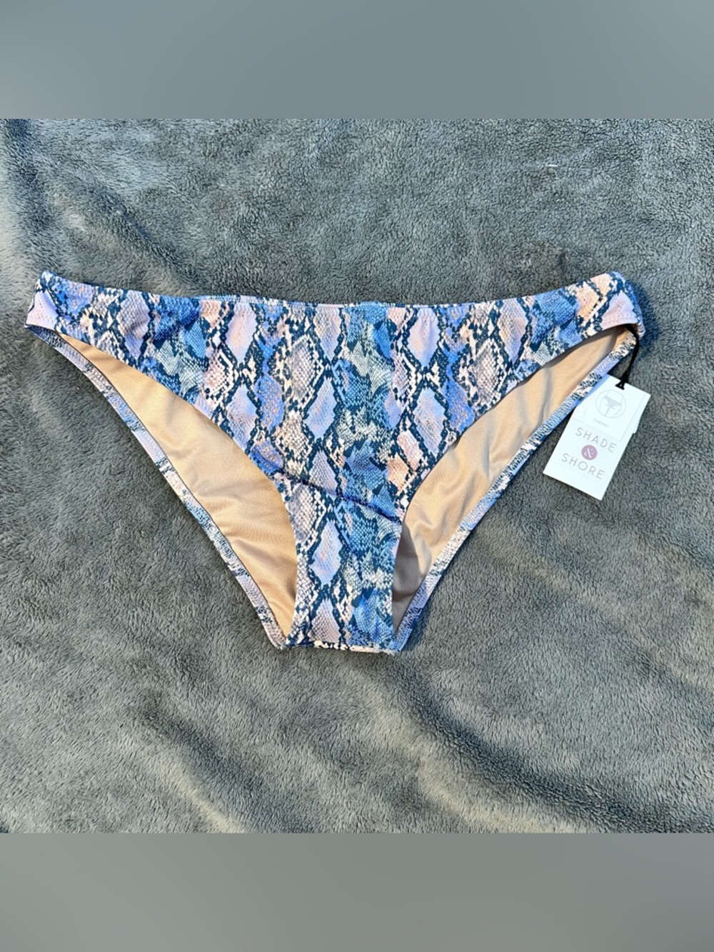 NWT! Shade & Shore Women’s Blue Snake Print Cheeky Bikini Bottoms - Medium 8-10